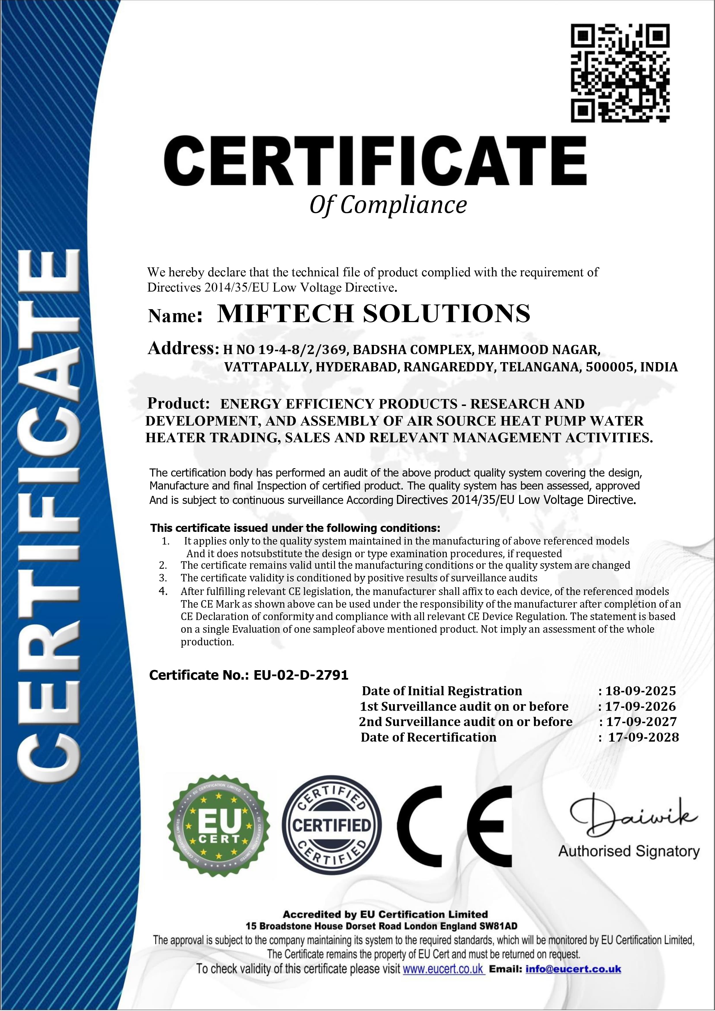 CE Marking Certificate