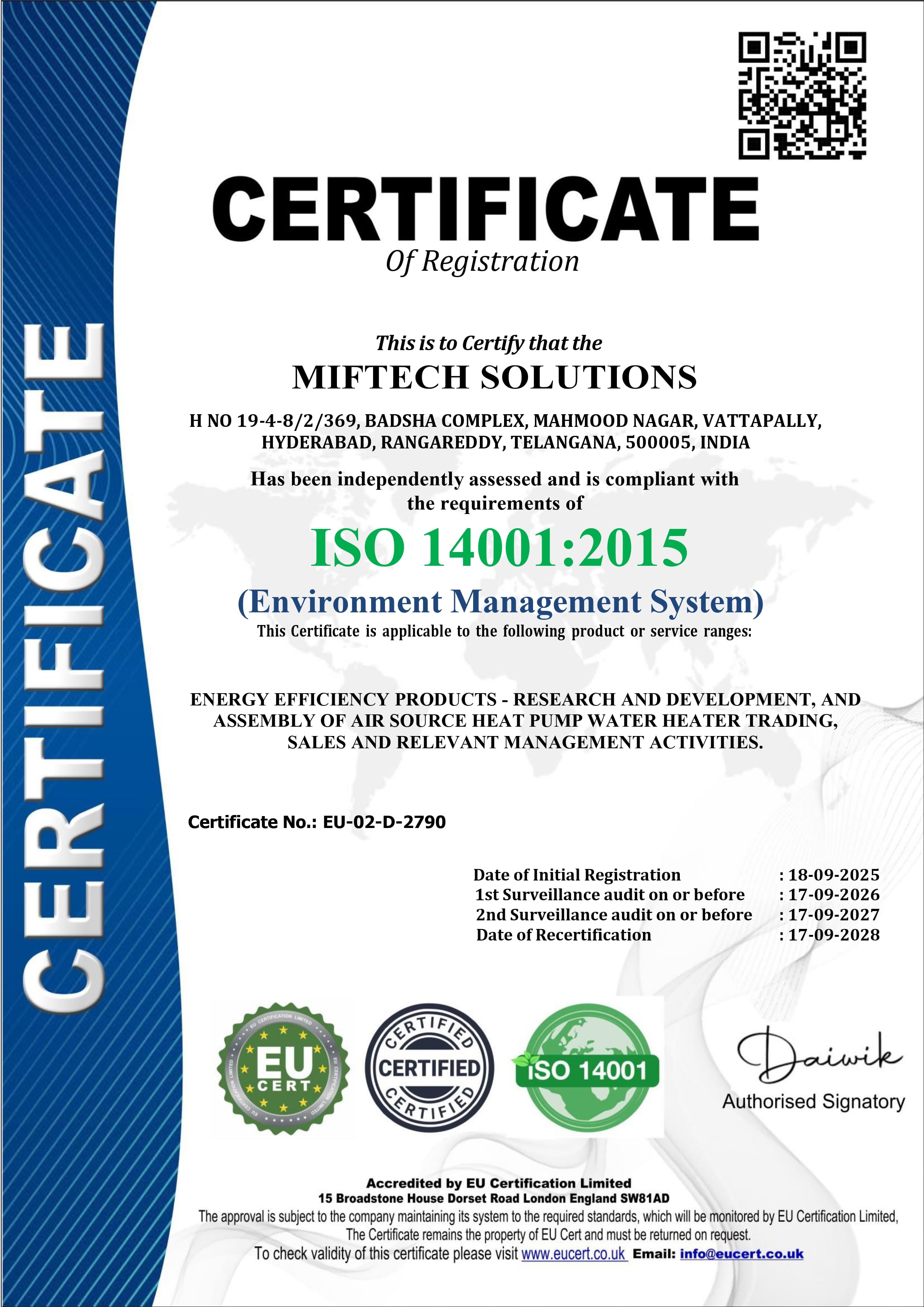 ISO 14001 Certificate