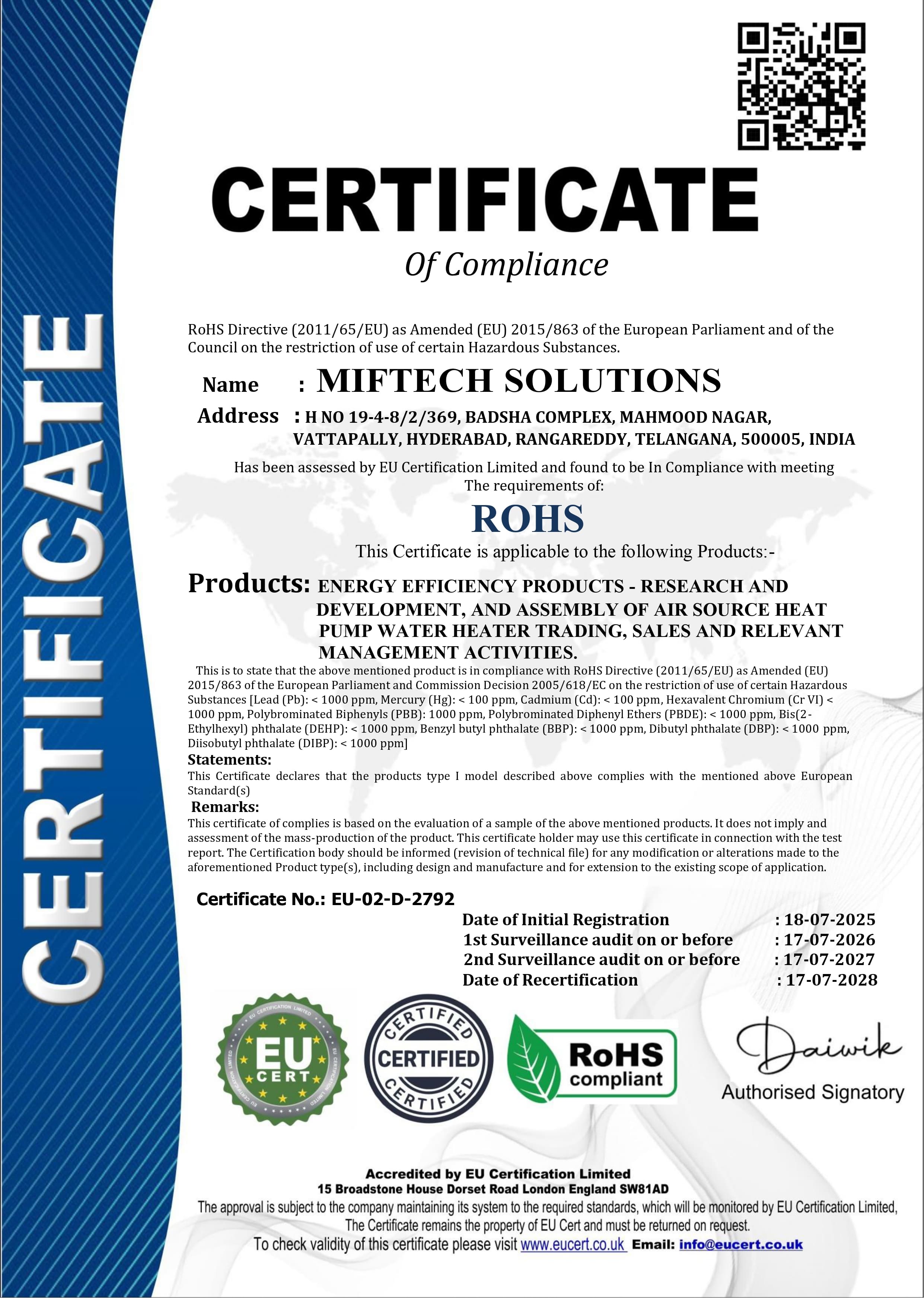 ROHS Certificate